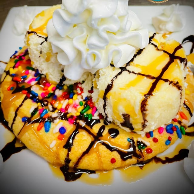 Giant Chocolate Chip Cookie with Ice Cream.